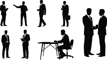 Businessmen Silhouettes Standing Talking Sitting Office