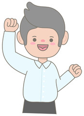 Successful Office Man Celebrating Victory with Raised Fists for Business Achievement