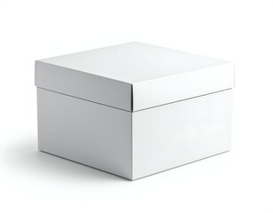 Fototapeta premium Isolated white square box with lid on a white background, casting a slight shadow
