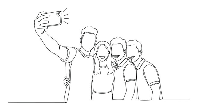 Group of friends taking a selfie, capturing a happy moment together