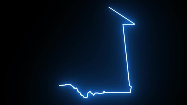 Mauritania Neon Map Outline Animation,Blue & Orange Energy Border on Black Background,Glowing Neon Map Outline Animation,Blue Orange Energy Lines,Futuristic Neon Map Outline,Blue & Orange Energy Borde