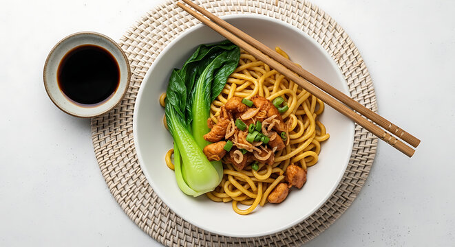 Delicious Asian Noodle Dish with Bok Choy and Soy Sauce.