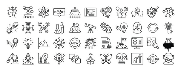 Collection of modern icons representing innovation technology science and creativity