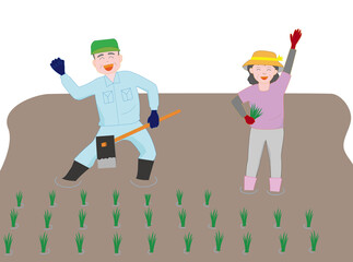 手作業で仕事をしている農家