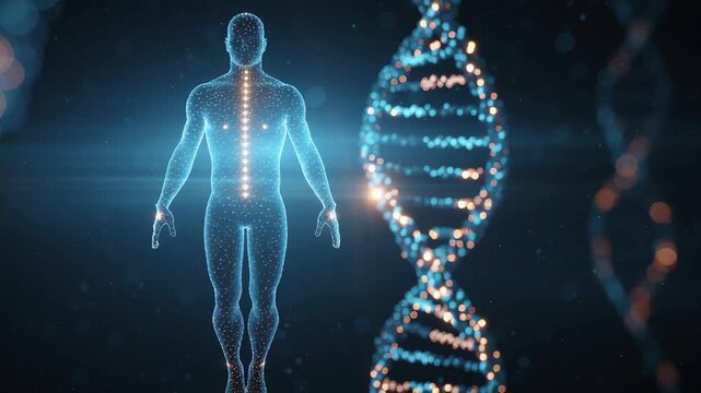 Longevity hormone balance health concept illustration, abstract human silhouette surrounded by balanced biological signals, soft medical lighting, calm and harmonious composition, professional 