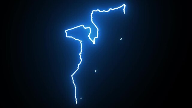 Mozambique Neon Map Outline Animation,Blue & Orange Energy Border on Black Background,Glowing Neon Map Outline Animation,Blue Orange Energy Lines,Futuristic Neon Map Outline,Blue & Orange Energy Borde