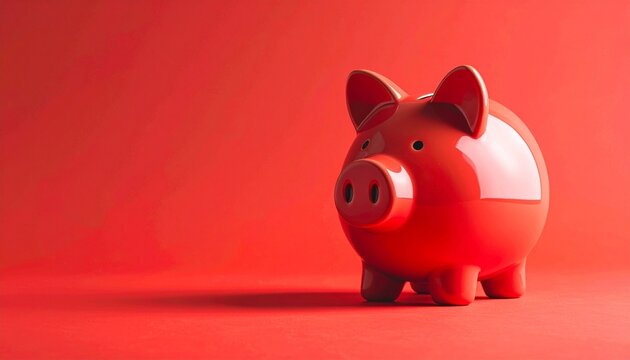 Red piggy bank on monochromatic red background, symbolizing savings and financial planning.