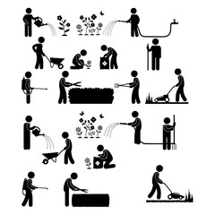 Farming and Agriculture Life Cycle Silhouette Pack - Vector Seeds, Water Irrigation, and Crop Growth Stages Set