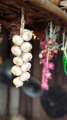 Bunch of garlic, shallot and chili.