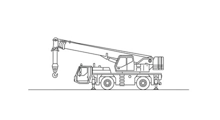 Outline illustration of a mobile construction crane on a white background © StockSynergy
