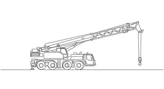 Outline illustration of a robust mobile crane with its hook ready
