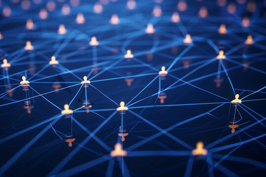 Abstract glowing social network graph with connected profiles