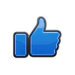Fototapeta premium A stylized blue thumbs-up icon indicating approval or positivity isolated on transparent background