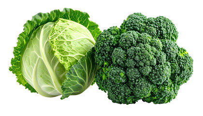 A vibrant, close-up shot of a cabbage and broccoli head set against a black backdrop