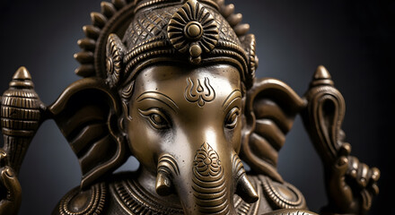 Obraz premium Detailed Closeup of Ganesha Sculpture Crafted in Bronze Metal Ag