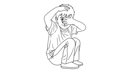 Obraz premium Shy child peeking through fingers, feeling uncertain and vulnerable.