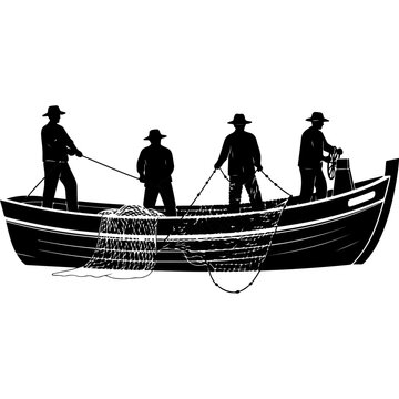 Historical Fishing Crew in a Boat