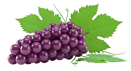 Fototapeta premium Realistic 3D render of a bunch of purple grapes with green leaves