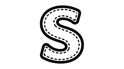 Fototapeta premium Letter s illustration with a dashed line stitched border on a solid black font for educational and creative use.