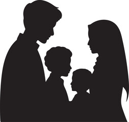 Black silhouette of family with two children white background parents