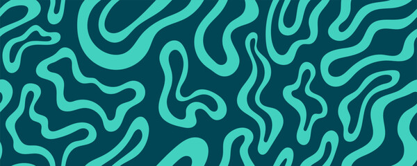 Blue and Green Wave Seamless Pattern. Line Psychedelic Wavy Seamless Pattern. Vector Swirl Marble Background