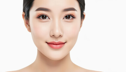 Obraz premium Radiant Portrait: A close-up shot of an elegant individual exudes a sense of purity and natural beauty, perfect for beauty and wellness concepts.