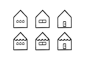 Fototapeta premium Line art house icon set 線画おうちイラストセット丸屋根