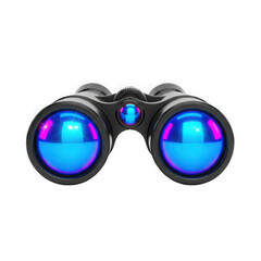 A pair of futuristic binoculars with glowing blue lenses and pink accents.