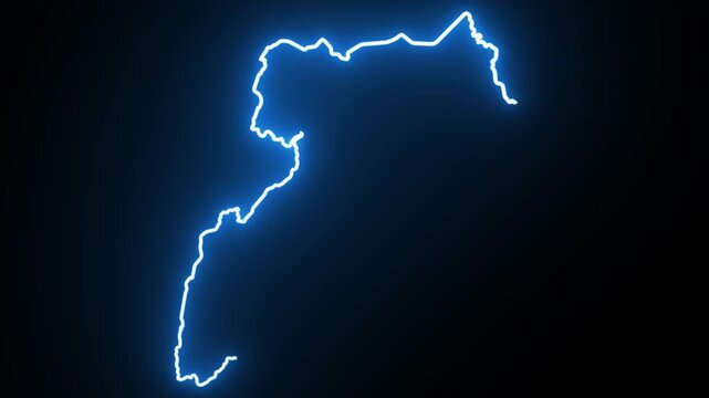 Uganda Neon Map Outline Animation,Blue & Orange Energy Border on Black Background,Glowing Neon Map Outline Animation,Blue Orange Energy Lines,Futuristic Neon Map Outline,Blue & Orange Energy Border 