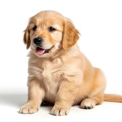 Baby Golden Retriever Puppy Sitting Isolated on White Background Ultra Realistic Studio Photography
