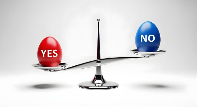 Balancing act weighing yes and no on a scale