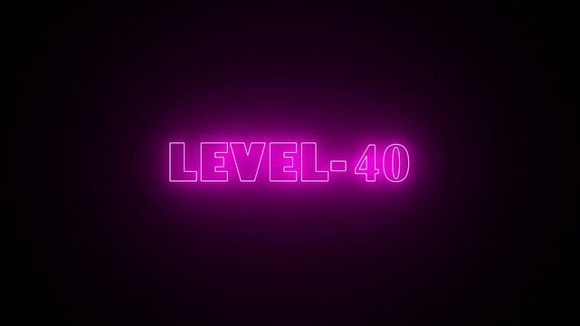 Level text icon animation glowing neon purple color game level challenge showing font letter word play gaming template poster signboard.