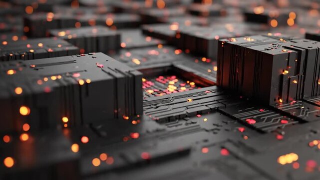 Abstract circuit board pattern with glowing dots background