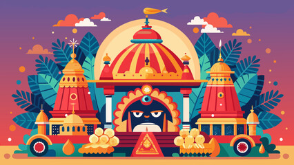 A vibrant and intricate illustration of a temple with a large archway and intricate details Vector