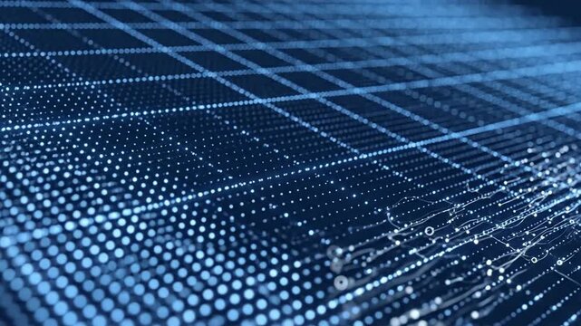 Abstract blue grid geometric pattern with dots and lines background