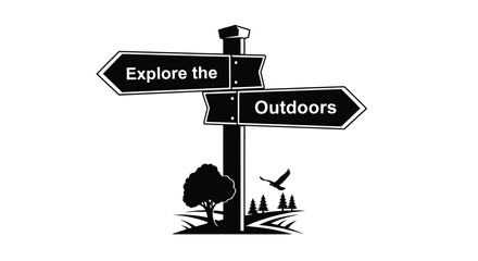 Directional signpost with text and landscape black silhouette © HN2.00