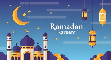 vector illustration of mosque in the night