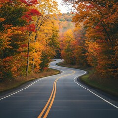 Obraz premium Autumn Road: Winding Through Fiery Foliage