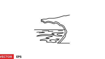 Minimalist Ocean Coastline with Overhanging Cliff Line Art