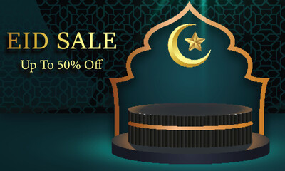 Eid Sale Promotion with Golden Crescent Moon and Product Podium