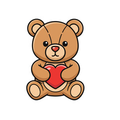 Fototapeta premium Cute Teddy Bear Holding a Red Heart Illustration.