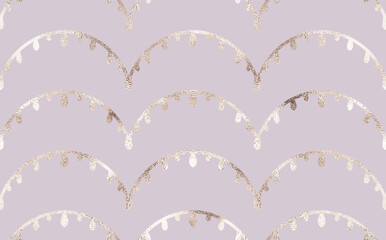 Abstract geometric seamless pattern with pale gold decorative arch ornament.