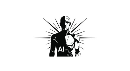 Fototapeta premium Futuristic humanoid silhouette radiating light, representing artificial intelligence and technological advancement.
