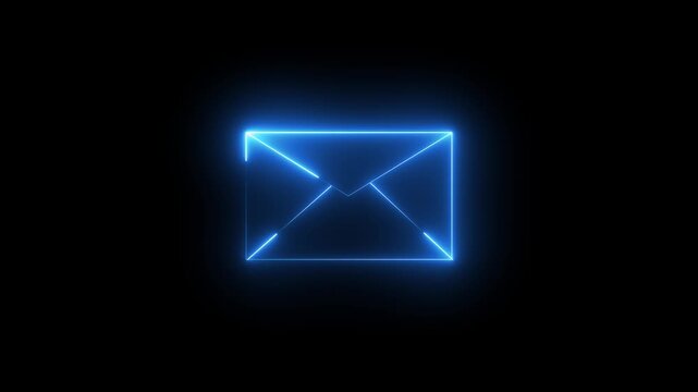 neon blue color message icon animation with black background Glowing neon message box icon animation video notice receive massage animated sign symbol. Message mail box, 4k.