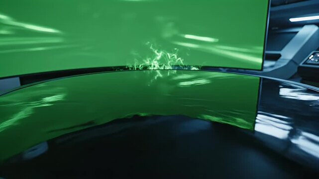 A curved surface with rippling texture in green. It seems to reflect light from above