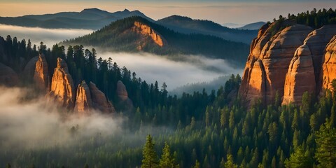 Golden cliffs and misty valleys