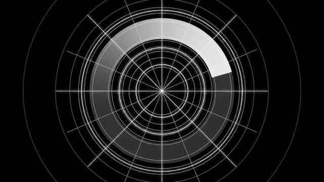 Abstract circular radial scan lines animation on dark background