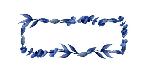 A watercolor frame made of blue eucalyptus leaves with a white background. Suitable for invitations, cards, or design elements. © Anna Garifulina 
