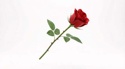 Obraz premium Beautiful red rose with green leaves on stem