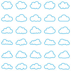 Fototapeta premium Cloud symbol in line style. Simple outline collection of clouds.